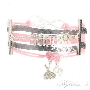 Pulsera de Rodio y Cuero TENIS1 Rosa y Gris Colección Alcalá de Henares