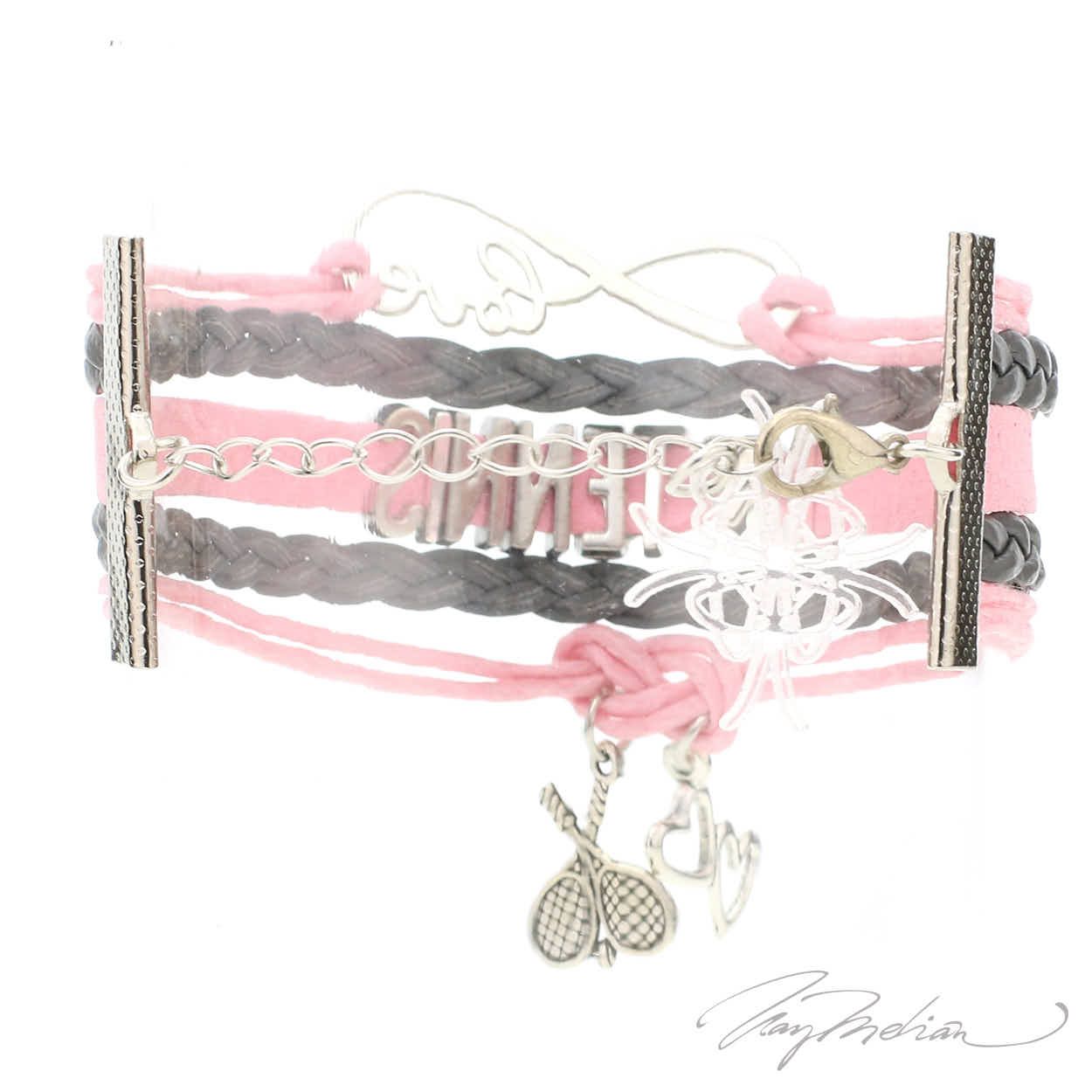 Pulsera de Rodio y Cuero TENIS1 Rosa y Gris Colección Alcalá de Henares