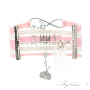 Pulsera de Rodio y Cuero TENIS1 en Rosa y Blanco Colección Alcalá de Henares