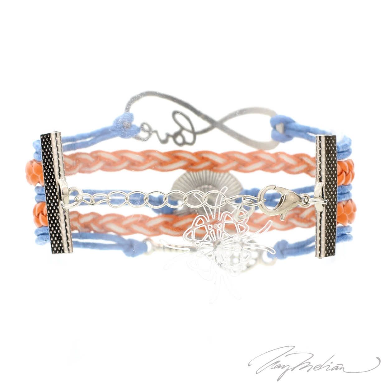 Pulsera de Rodio y Cuero TENIS1 en Azul y Naranja Colección Alcalá de Henares