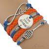 Pulsera de Rodio y Cuero TENIS1 en Azul y Naranja Colección Alcalá de Henares