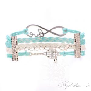 Pulsera de Rodio y Cuero TENIS1 en Turquesa y Blanco Colección Alcalá de Henares