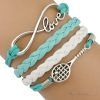 Pulsera de Rodio y Cuero TENIS1 en Turquesa y Blanco Colección Alcalá de Henares
