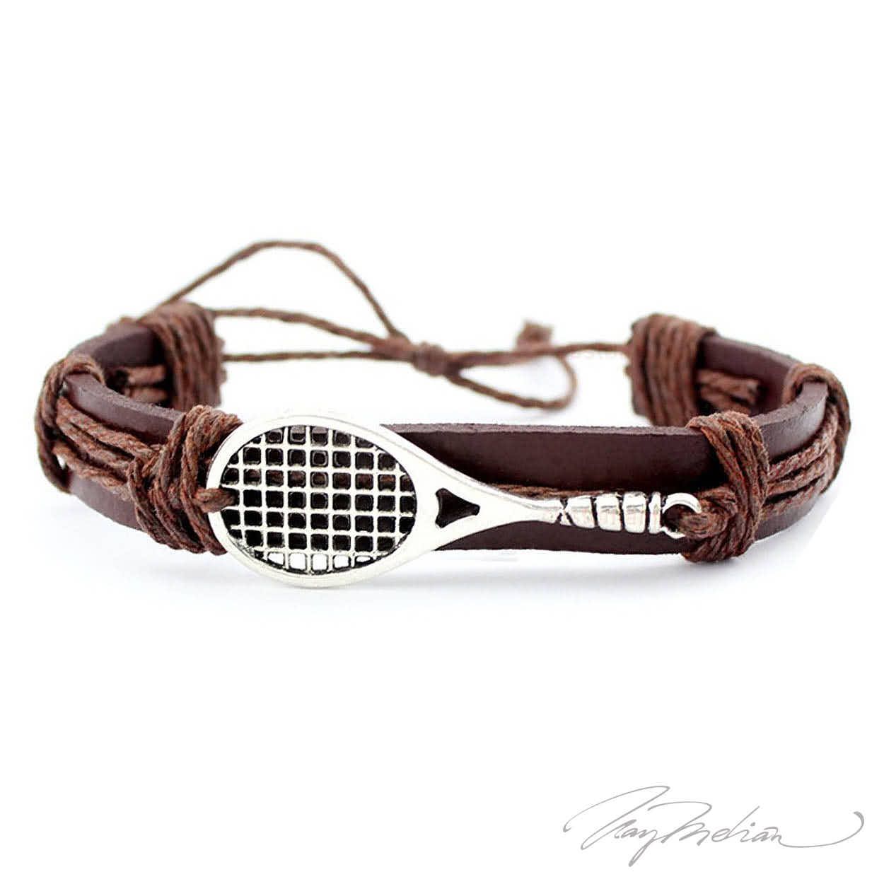 Pulsera UNISEX de Rodio y Cuero TENISCUE1 en Marron Colección Alcalá de Henares