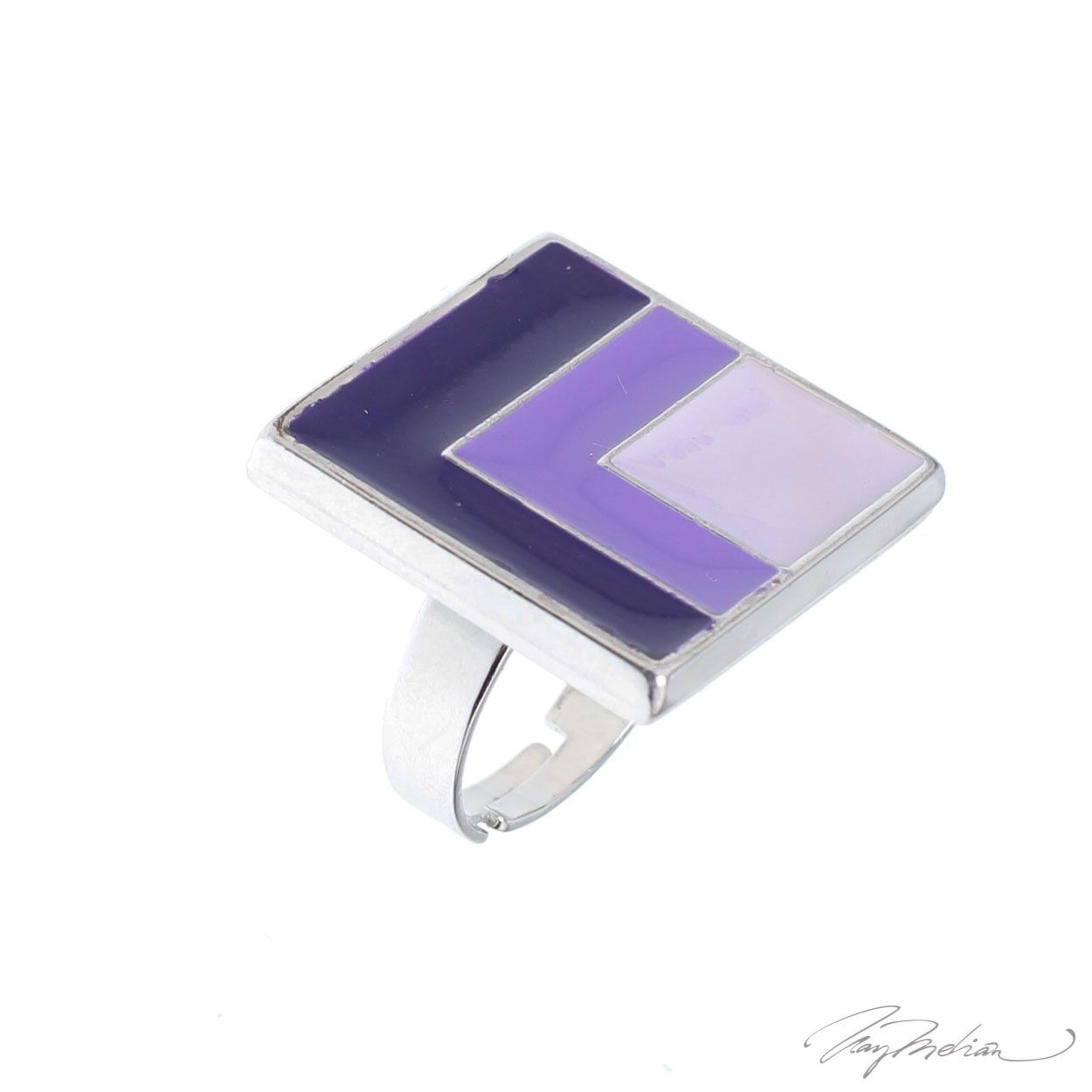 Anillo de Rodio y Esmalte Cuadrado asimétrico Violeta
