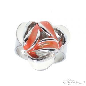 Anillo de la Colección Cervantes en Rodio y Esmalte Naranja