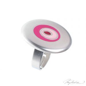 Anillo de Rodio y Esmalte de Diseño Oval Fucsia