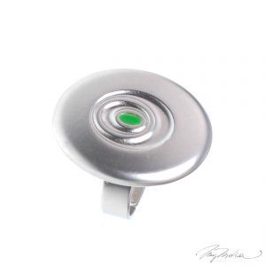 Anillo de Rodio y Esmalte de Diseño Oval Verde y Plata
