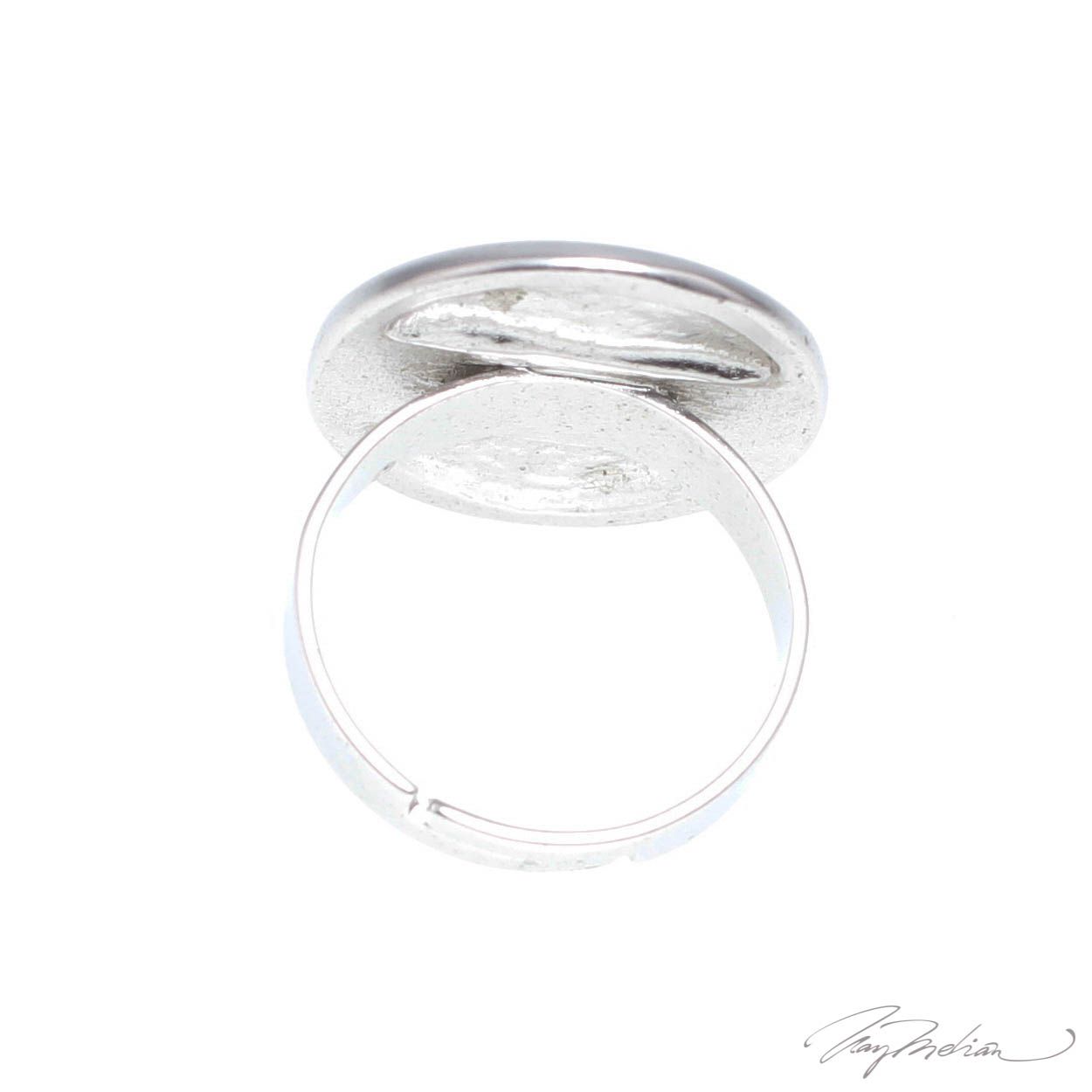 Anillo de Rodio y Esmalte de Diseño Oval Verde y Amarillo