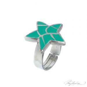 Anillo de la Colección Cervantes en Rodio y Esmalte Verde Estrella Five