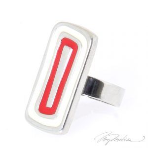 Anillo de Rodio y Esmalte Rojo RECTCAN de la Colección CORONA