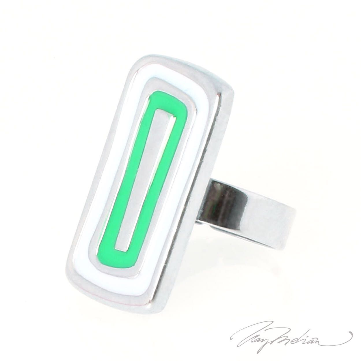 Anillo de Rodio y Esmalte Verde RECTCAN de la Colección CORONA - Imagen 2