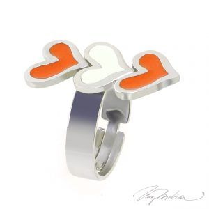 Anillo de Rodio y Esmalte Naranja y Blanco CORAZ1 de la Colección CORONA