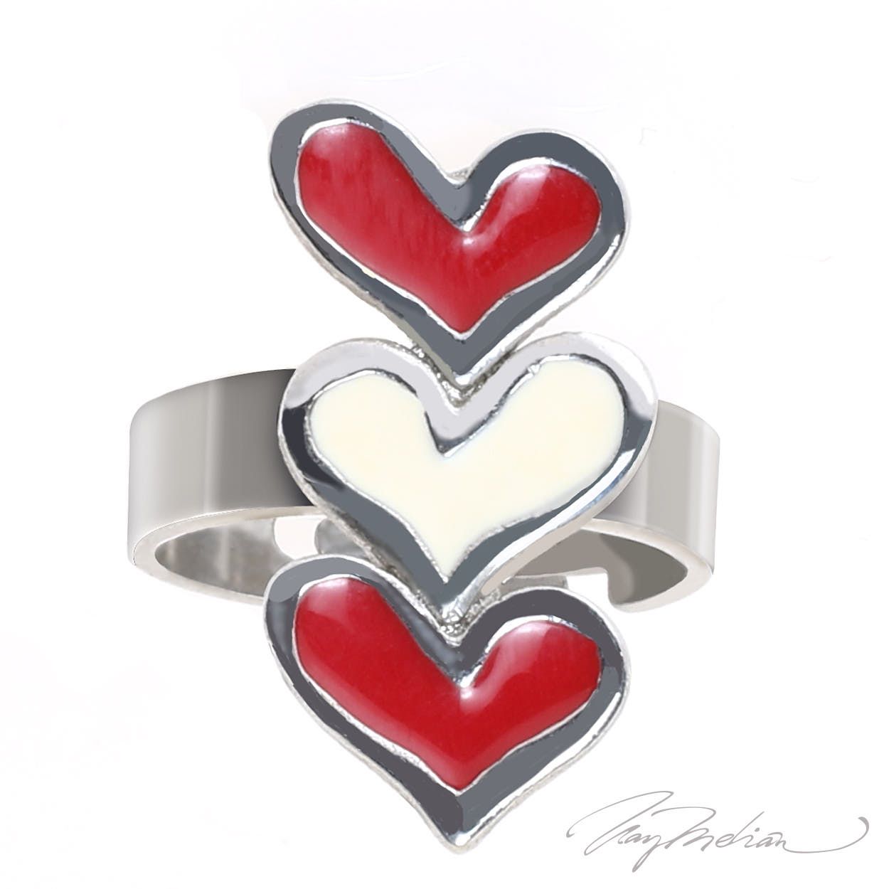Anillo de Rodio y Esmalte Rojo y Blanco CORAZ1 de la Colección CORONA - Imagen 3