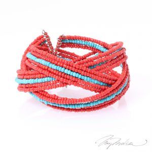 Pulsera de Cuentas TRENZAPEPI Rojo y Turquesa de la Colección CORONA