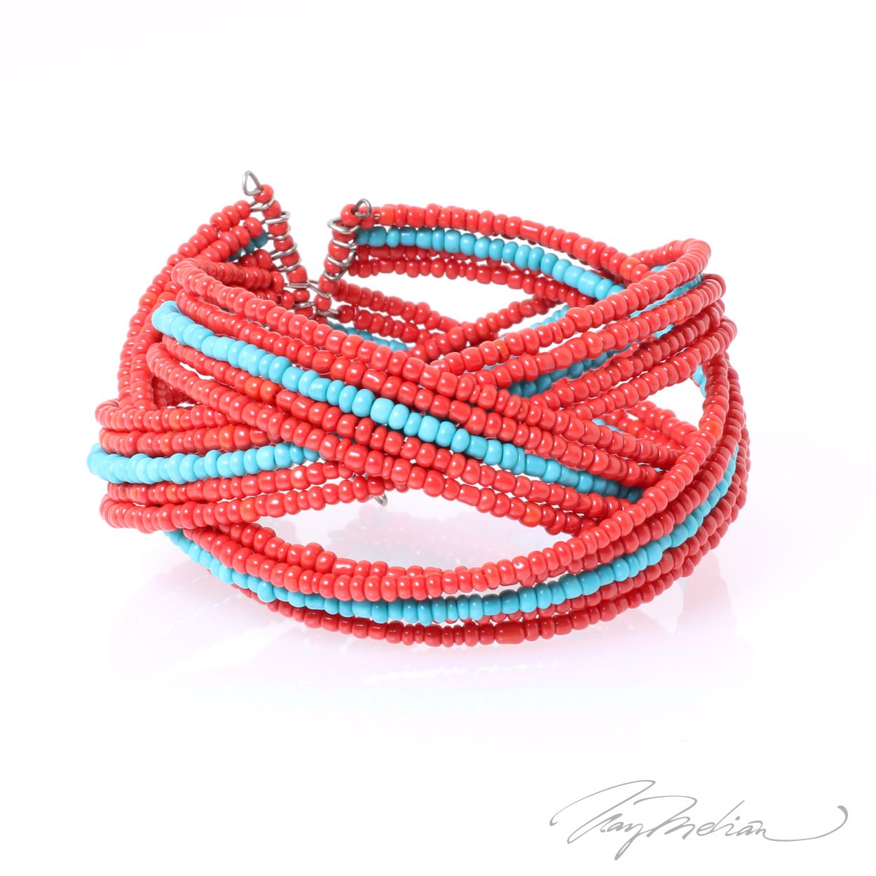 Pulsera de Cuentas TRENZAPEPI Rojo y Turquesa de la Colección CORONA