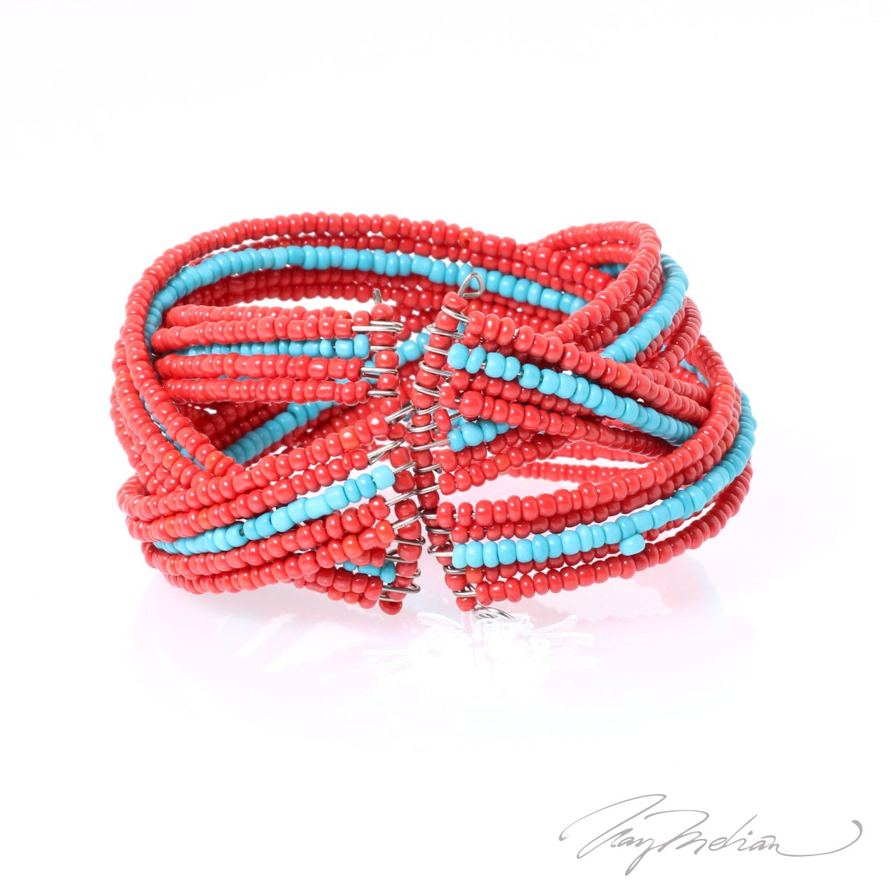 Pulsera de Cuentas TRENZAPEPI Rojo y Turquesa de la Colección CORONA - Imagen 2
