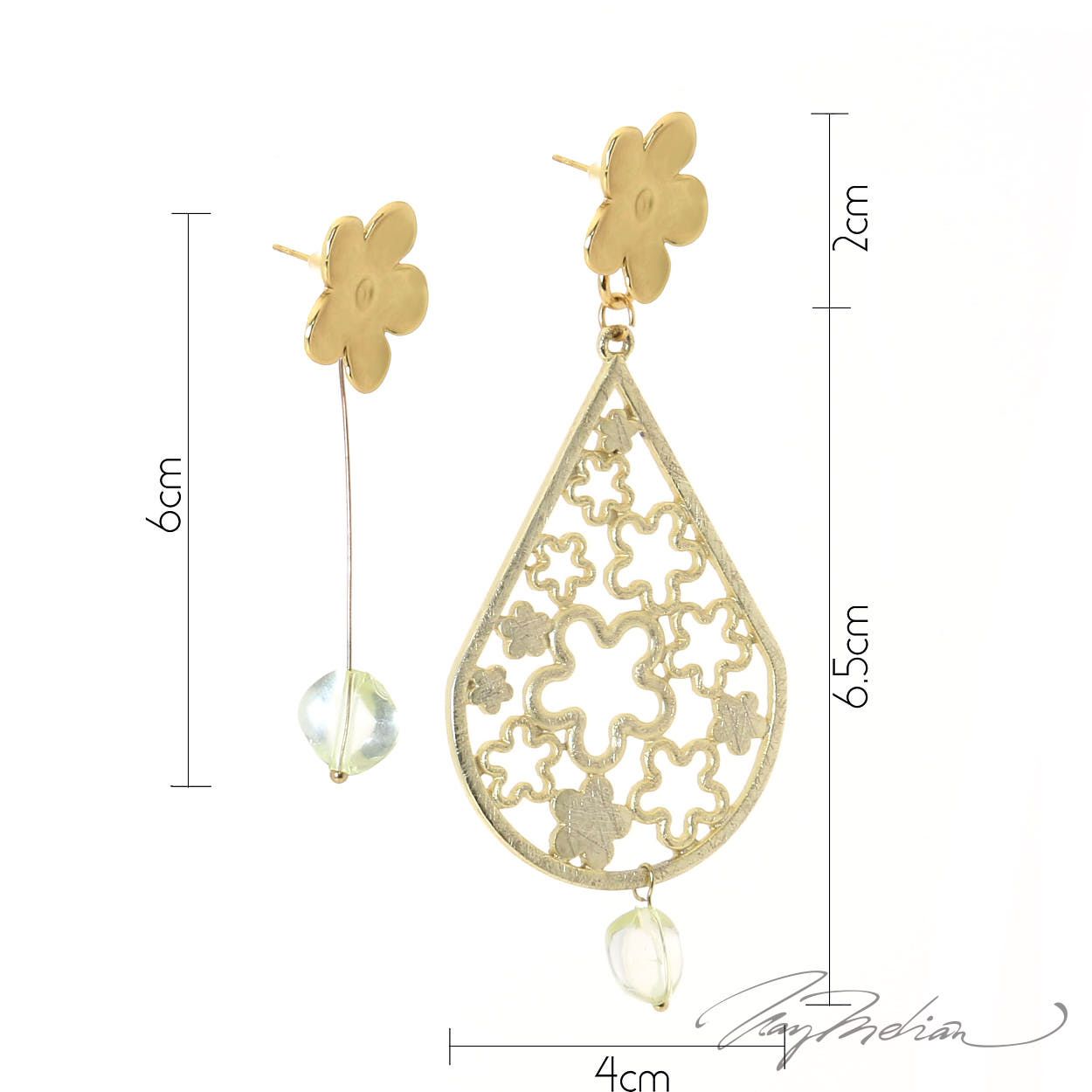 Pendientes Asimétricos Flores de Granada de la Colección Descon - Imagen 3